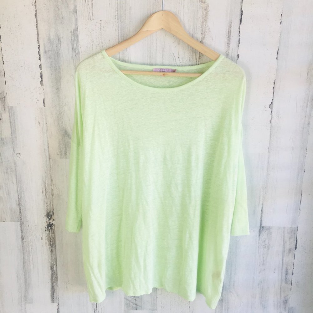 NWOT Calypso St Barth Lime Green Linen Top Drop Shoulder Casual Oversize XS